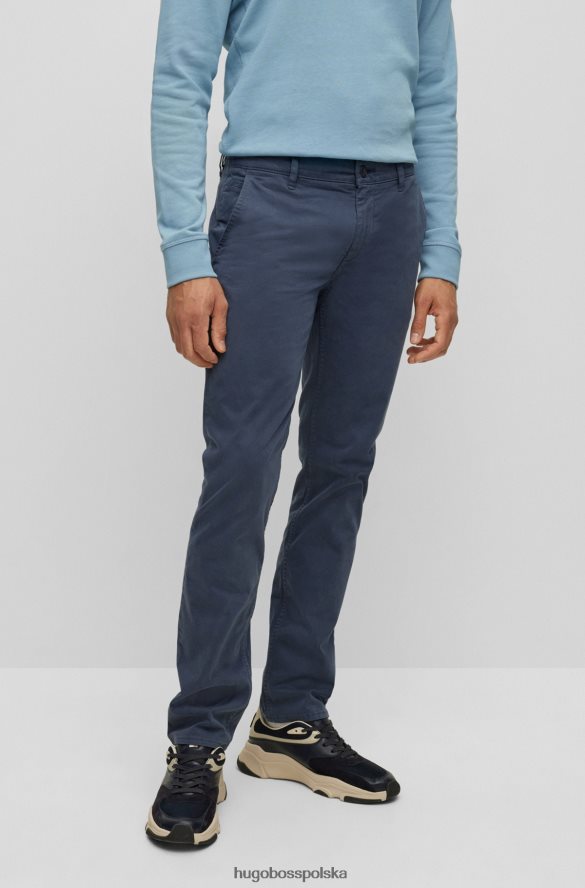 Hugo Boss ciemnoniebieskie spodnie slim fit hugo z elastycznej satyny bawełnianej ciemny niebieski R0X0H6955