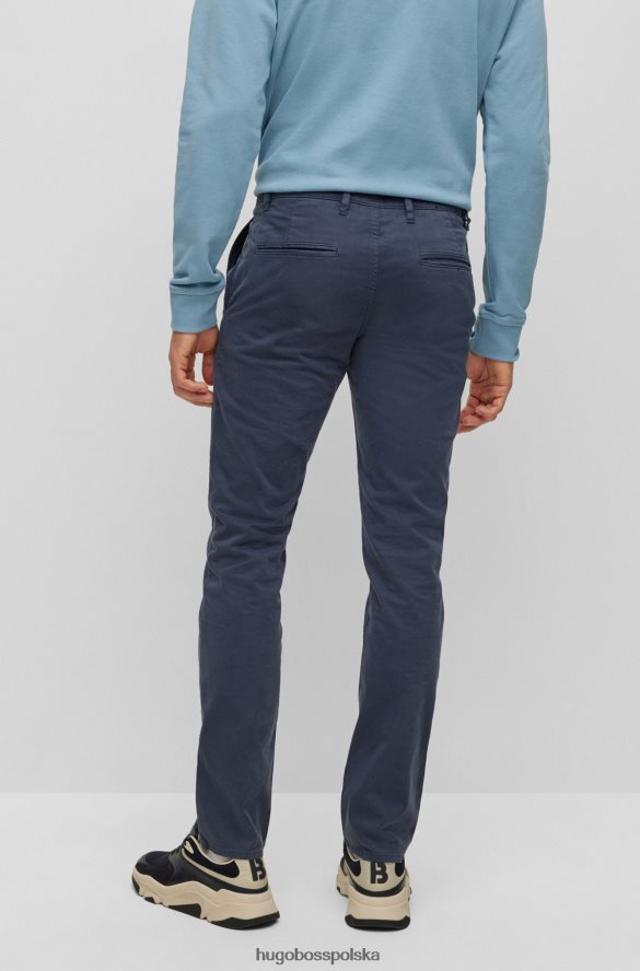 Hugo Boss ciemnoniebieskie spodnie slim fit hugo z elastycznej satyny bawełnianej ciemny niebieski R0X0H6955