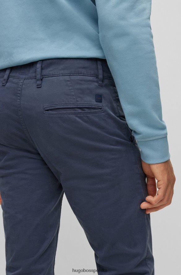 Hugo Boss ciemnoniebieskie spodnie slim fit hugo z elastycznej satyny bawełnianej ciemny niebieski R0X0H6955