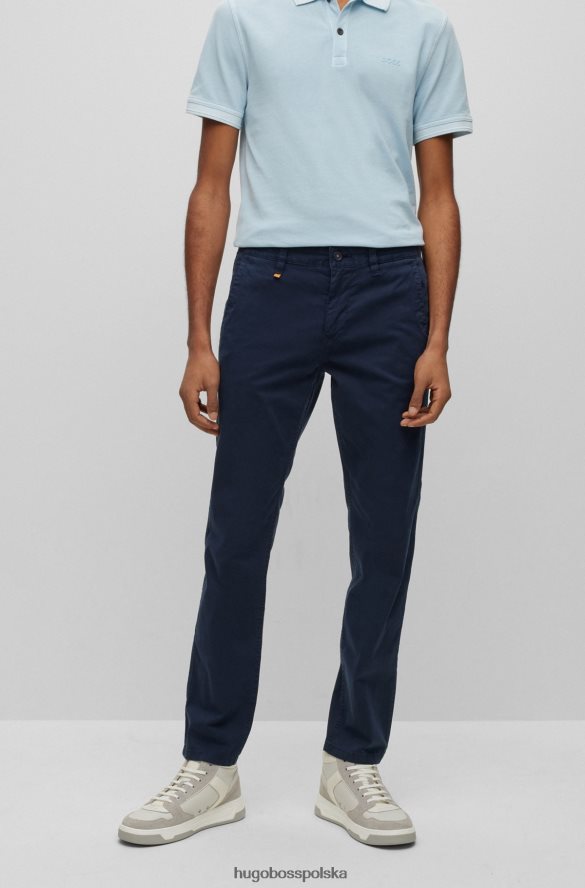 Hugo Boss ciemnoniebieskie spodnie slim-fit z drukowanej, elastycznej bawełny o diagonalnym splocie hugo ciemny niebieski R0X0H63079