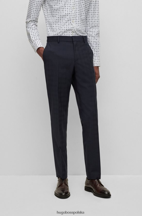 Hugo Boss ciemnoniebieskie spodnie slim-fit z kraciastej tkaniny z dziewiczą wełną hugo ciemny niebieski R0X0H64640