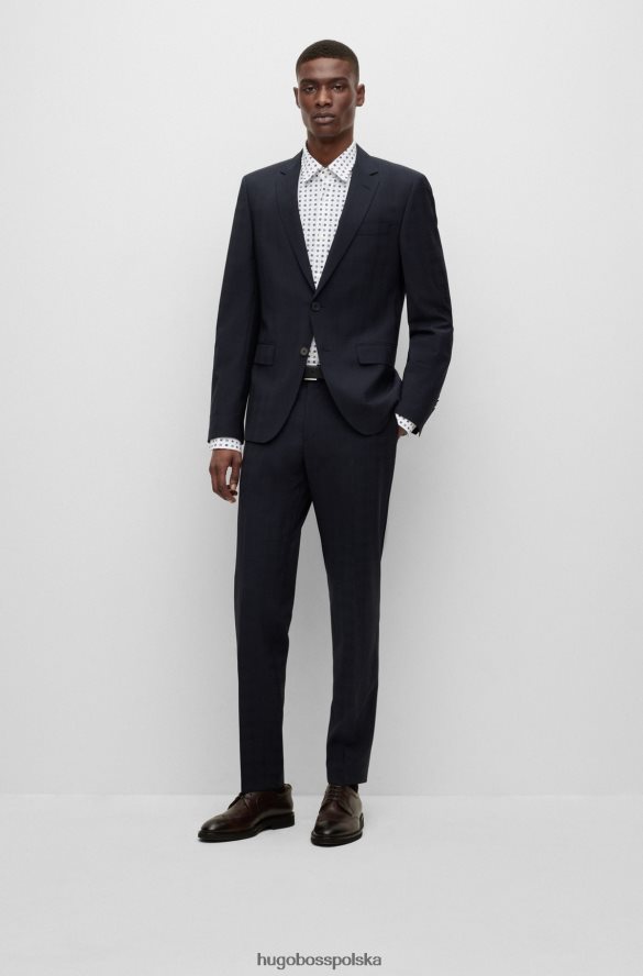 Hugo Boss ciemnoniebieskie spodnie slim-fit z kraciastej tkaniny z dziewiczą wełną hugo ciemny niebieski R0X0H64640