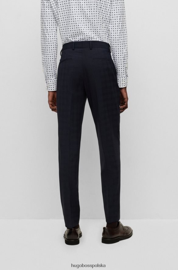 Hugo Boss ciemnoniebieskie spodnie slim-fit z kraciastej tkaniny z dziewiczą wełną hugo ciemny niebieski R0X0H64640