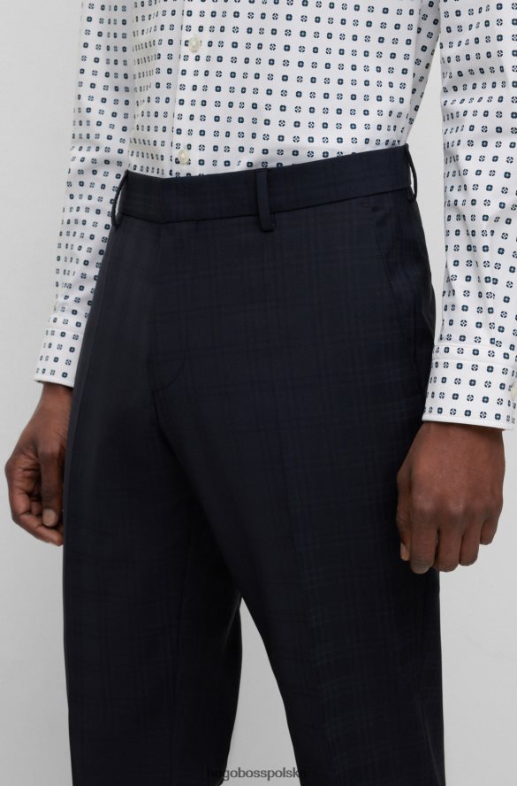 Hugo Boss ciemnoniebieskie spodnie slim-fit z kraciastej tkaniny z dziewiczą wełną hugo ciemny niebieski R0X0H64640