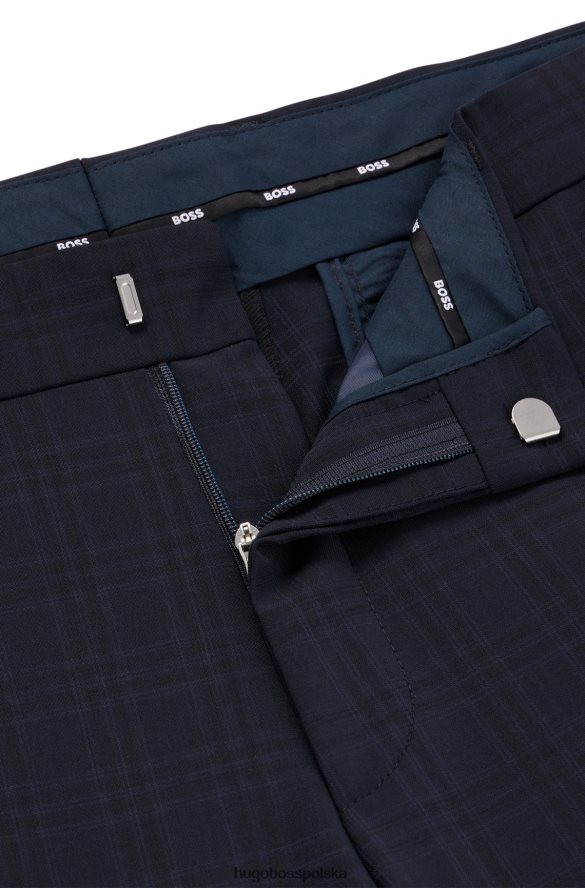 Hugo Boss ciemnoniebieskie spodnie slim-fit z kraciastej tkaniny z dziewiczą wełną hugo ciemny niebieski R0X0H64640