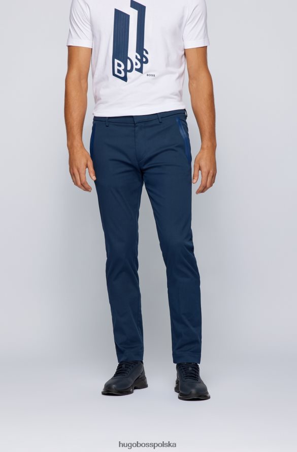 Hugo Boss ciemnoniebieskie spodnie slim fit z mieszanki zawierającej bawełnę, z kieszeniami z taśmą hugo ciemny niebieski R0X0H64105