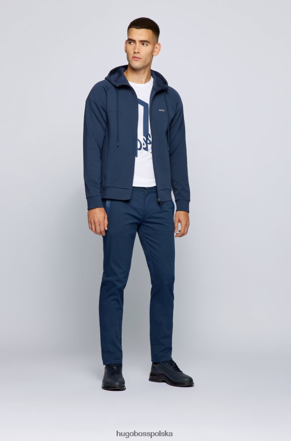 Hugo Boss ciemnoniebieskie spodnie slim fit z mieszanki zawierającej bawełnę, z kieszeniami z taśmą hugo ciemny niebieski R0X0H64105