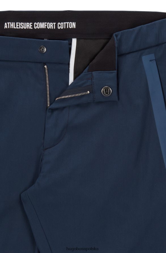 Hugo Boss ciemnoniebieskie spodnie slim fit z mieszanki zawierającej bawełnę, z kieszeniami z taśmą hugo ciemny niebieski R0X0H64105