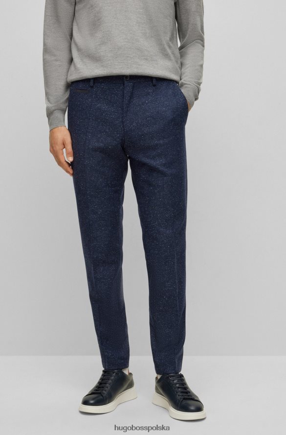 Hugo Boss ciemnoniebieskie spodnie w mikrowzorek z mieszanki wełny z jedwabiem hugo ciemny niebieski R0X0H62754