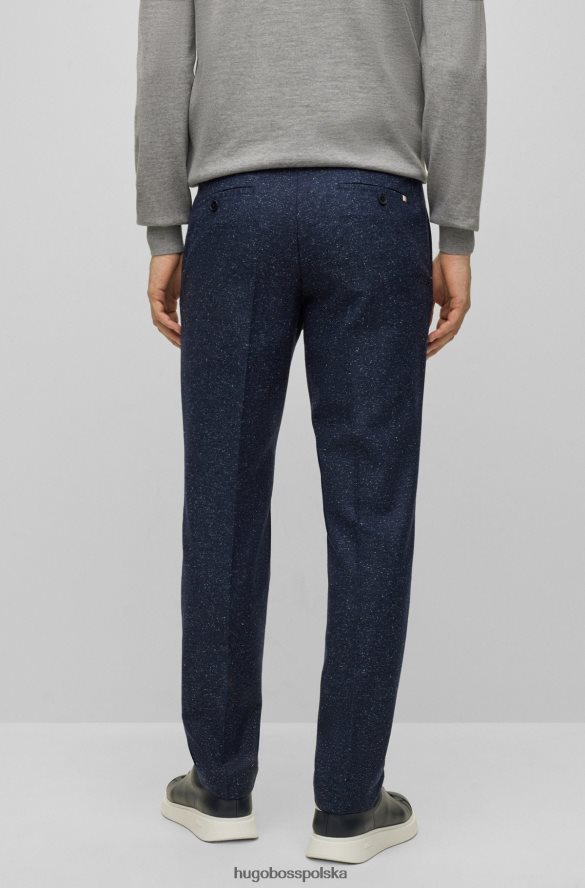 Hugo Boss ciemnoniebieskie spodnie w mikrowzorek z mieszanki wełny z jedwabiem hugo ciemny niebieski R0X0H62754