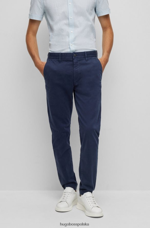 Hugo Boss ciemnoniebieskie, zwężane chinosy z barwionej elastycznej satyny bawełnianej hugo ciemny niebieski R0X0H61260