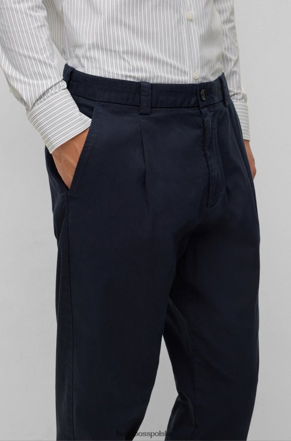 Hugo Boss ciemnoniebieskie, zwężane spodnie z elastycznej bawełny gabardynowej hugo ciemny niebieski R0X0H61858