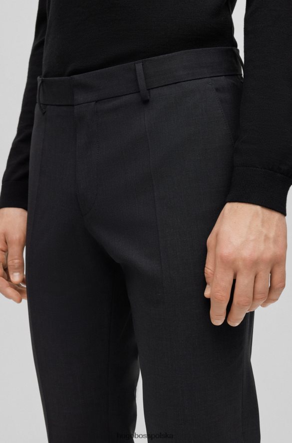 Hugo Boss ciemnoszare spodnie slim fit hugo z elastycznej dziewiczej wełny ciemno szary R0X0H62361