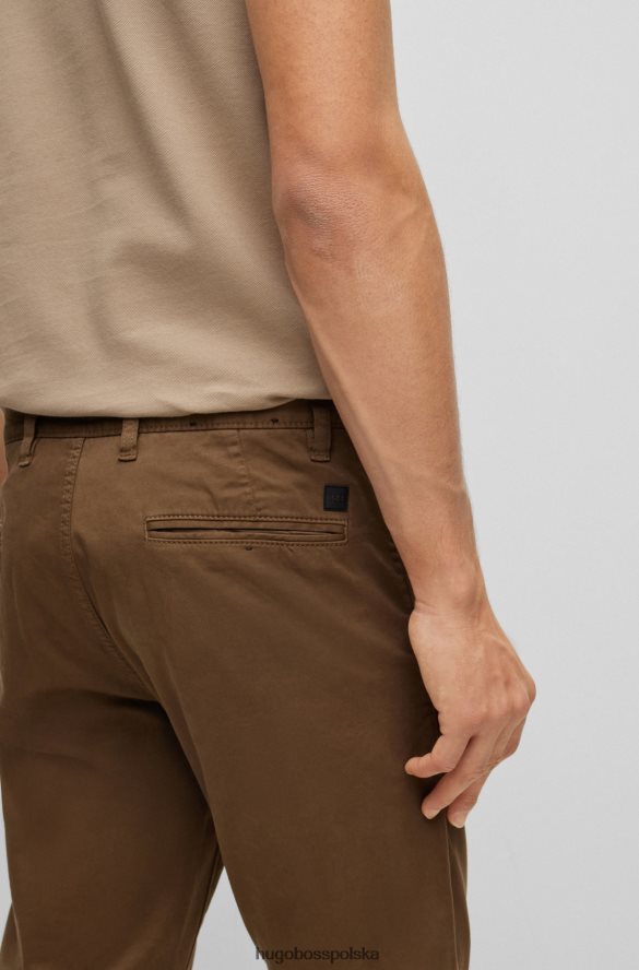 Hugo Boss ciemnozielone, zwężane chinosy Hugo z barwionej, elastycznej satyny bawełnianej ciemnozielony R0X0H61256