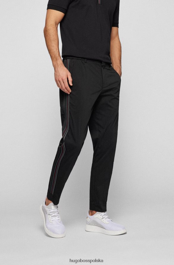 Hugo Boss czarne, dopasowane spodnie hugo z mieszanki bawełny, z taśmą w szwach bocznych czarny R0X0H62740