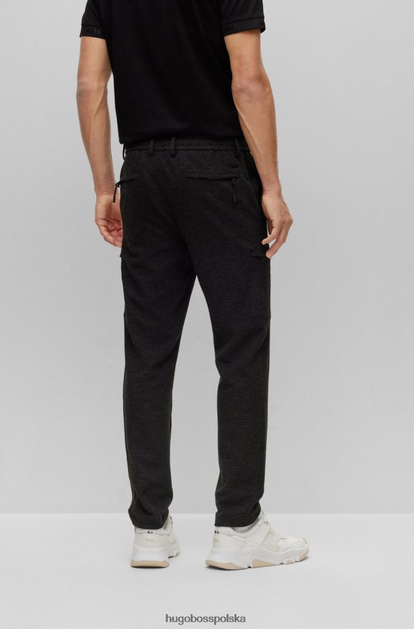 Hugo Boss czarne spodnie cargo w mikrowzorzyste, ze sznurkiem w talii hugo czarny R0X0H63724