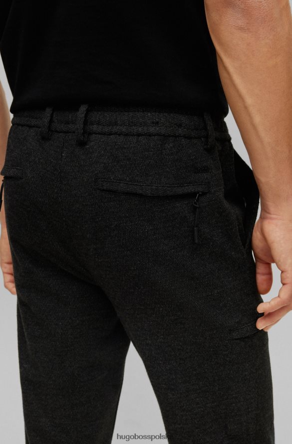 Hugo Boss czarne spodnie cargo w mikrowzorzyste, ze sznurkiem w talii hugo czarny R0X0H63724