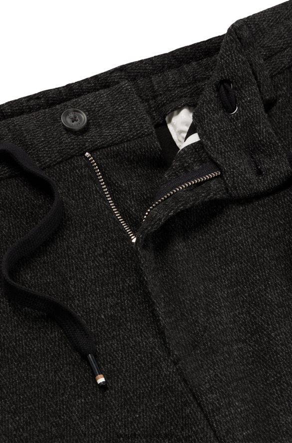 Hugo Boss czarne spodnie cargo w mikrowzorzyste, ze sznurkiem w talii hugo czarny R0X0H63724