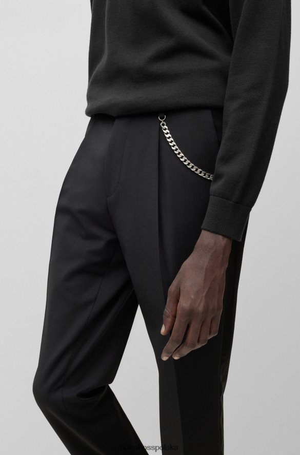 Hugo Boss czarne, wyjątkowo wąskie spodnie z domieszką wełny z łańcuszkowym detalem hugo czarny R0X0H64382