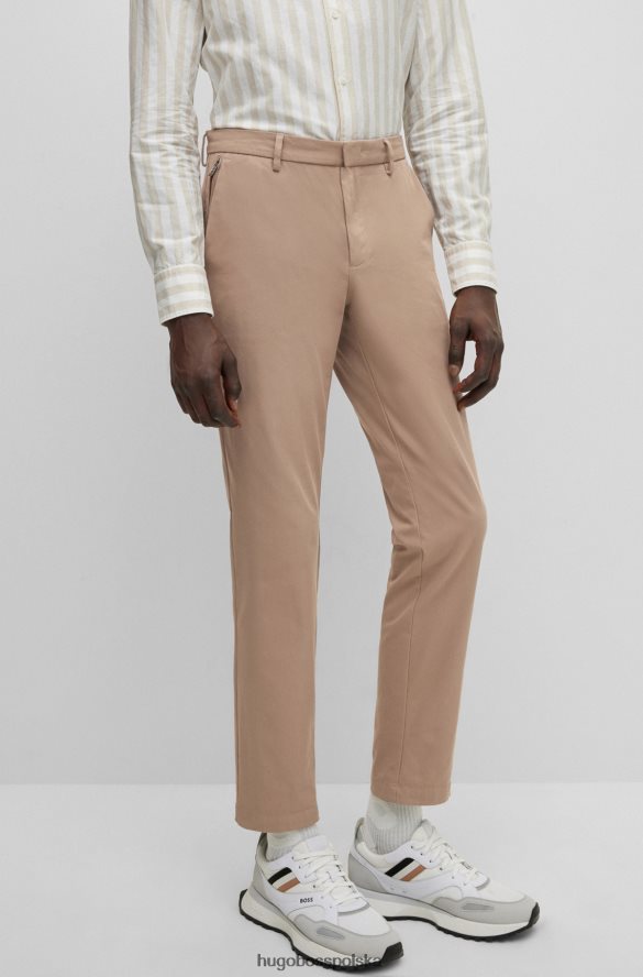 Hugo Boss hugo Jasnobeżowe spodnie slim fit z zakładkami z przodu, z mieszanki zawierającej bawełnę jasny beż R0X0H62556