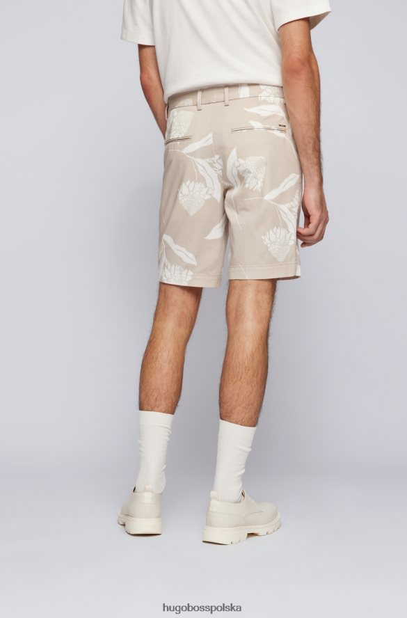 Hugo Boss jasnobeżowe szorty hugo o dopasowanym kroju z sezonowej satyny bawełnianej ze stretchem jasny beż R0X0H64156