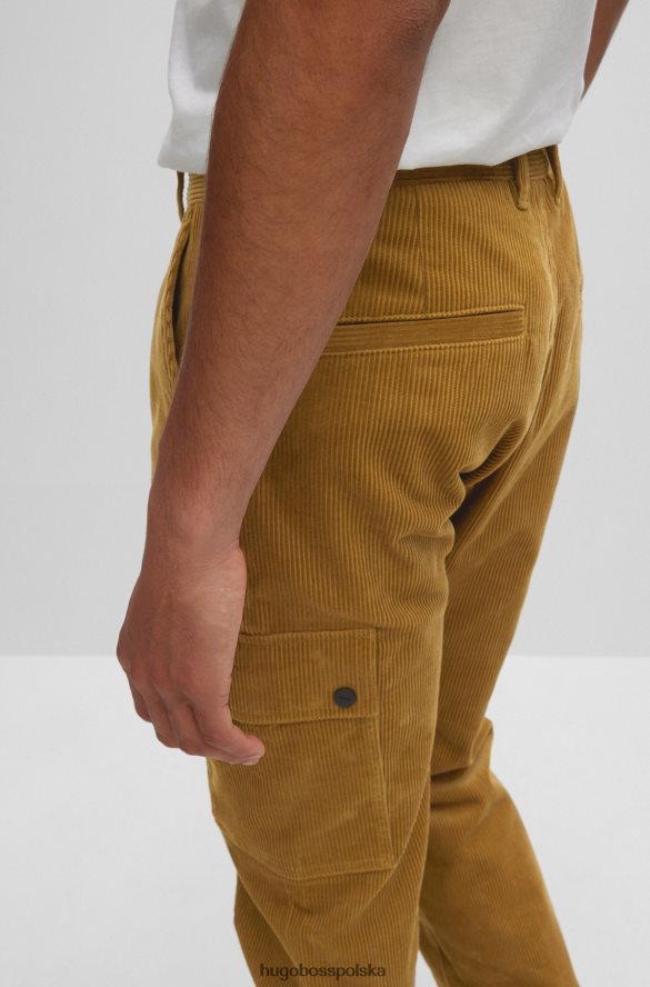 Hugo Boss jasnobrązowe, dopasowane spodnie cargo z bawełnianego sztruksu hugo jasnobrązowy R0X0H64141