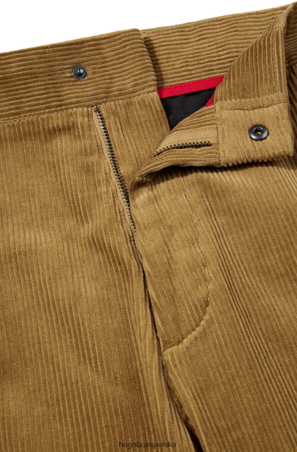 Hugo Boss jasnobrązowe, dopasowane spodnie cargo z bawełnianego sztruksu hugo jasnobrązowy R0X0H64141