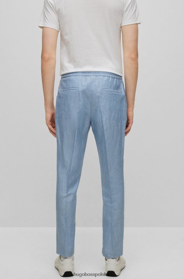 Hugo Boss jasnoniebieskie spodnie Hugo o dopasowanym kroju w jodełkę z lnu, wełny i jedwabiu jasny niebieski R0X0H64351