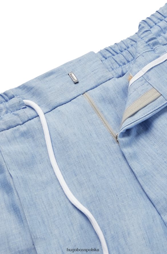 Hugo Boss jasnoniebieskie spodnie Hugo o dopasowanym kroju w jodełkę z lnu, wełny i jedwabiu jasny niebieski R0X0H64351