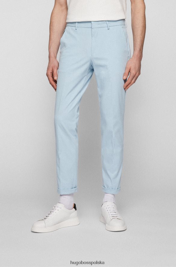 Hugo Boss jasnoniebieskie spodnie slim fit z zakładkami z przodu, z mieszanki bawełny hugo jasny niebieski R0X0H62553