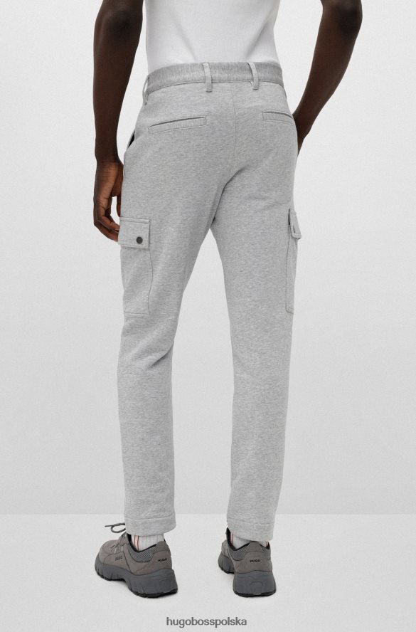 Hugo Boss jasnoszare, dopasowane spodnie cargo hugo z super elastycznej melanżowej bawełny jasnoszary R0X0H63787