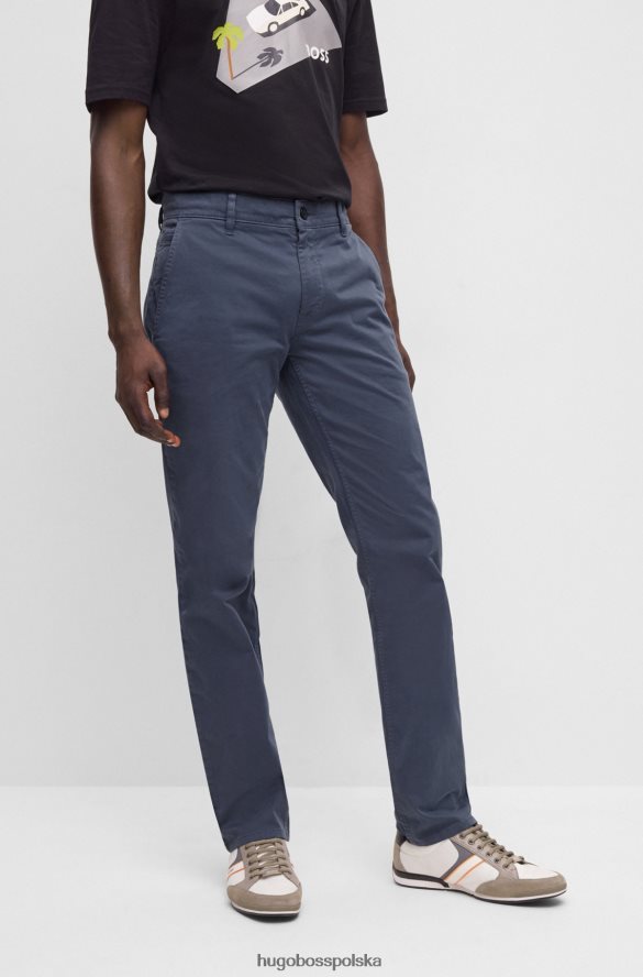 Hugo Boss niebieskie spodnie hugo slim fit z elastycznej satyny bawełnianej niebieski R0X0H6954
