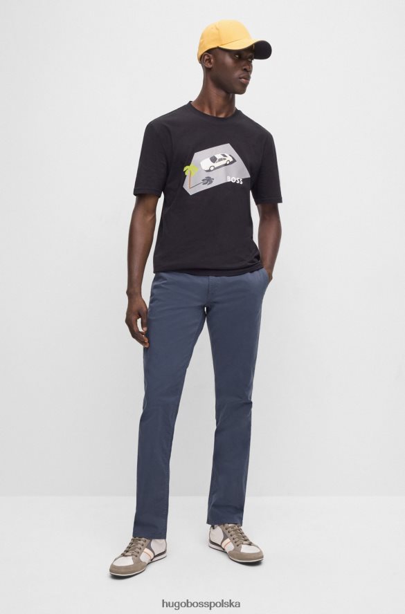 Hugo Boss niebieskie spodnie hugo slim fit z elastycznej satyny bawełnianej niebieski R0X0H6954