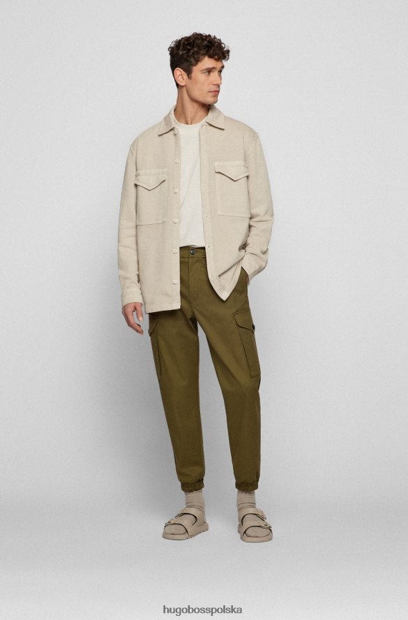 Hugo Boss spodnie cargo z mieszanki bawełny z charakterystycznymi wykończeniami, hugo w kolorze zielonym zielony R0X0H64573