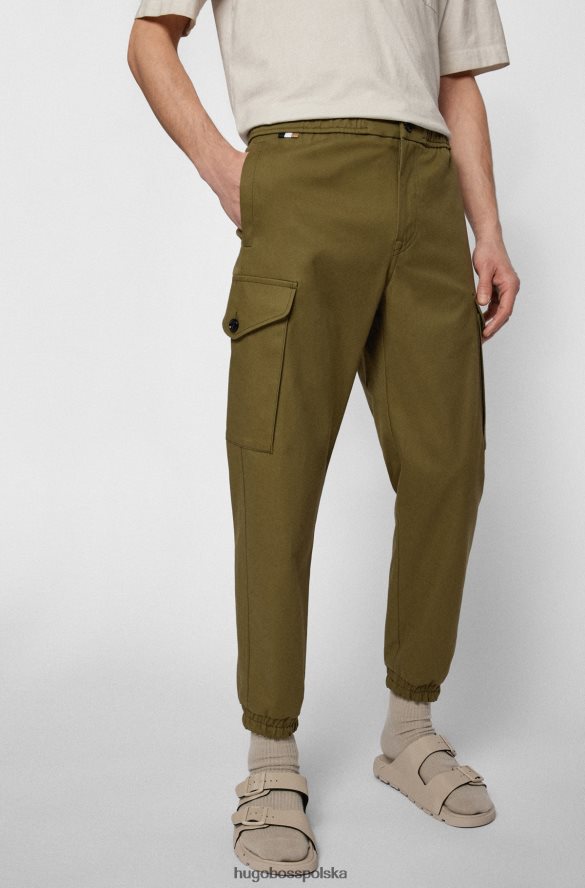 Hugo Boss spodnie cargo z mieszanki bawełny z charakterystycznymi wykończeniami, hugo w kolorze zielonym zielony R0X0H64573