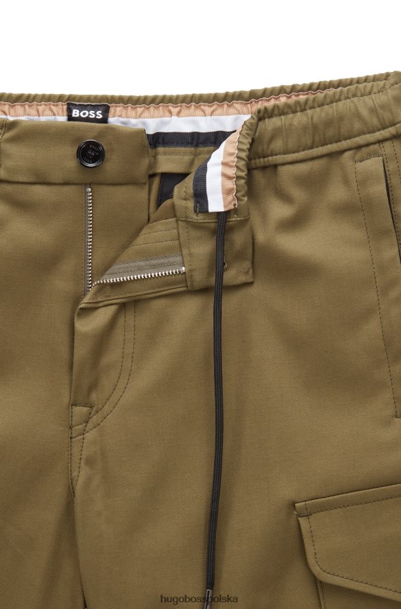 Hugo Boss spodnie cargo z mieszanki bawełny z charakterystycznymi wykończeniami, hugo w kolorze zielonym zielony R0X0H64573