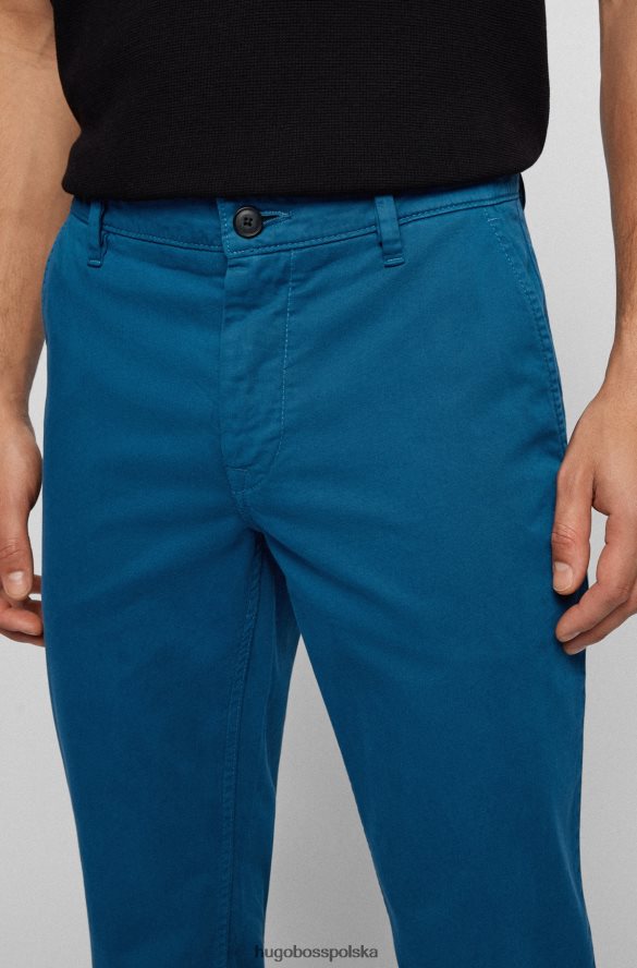 Hugo Boss spodnie slim-fit z elastycznej bawełny, satyny hugo w kolorze niebieskim niebieski R0X0H6953