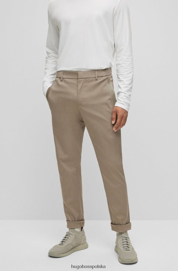 Hugo Boss spodnie slim-fit z mieszanki bawełny Dobby Beż Hugo beżowy R0X0H62759