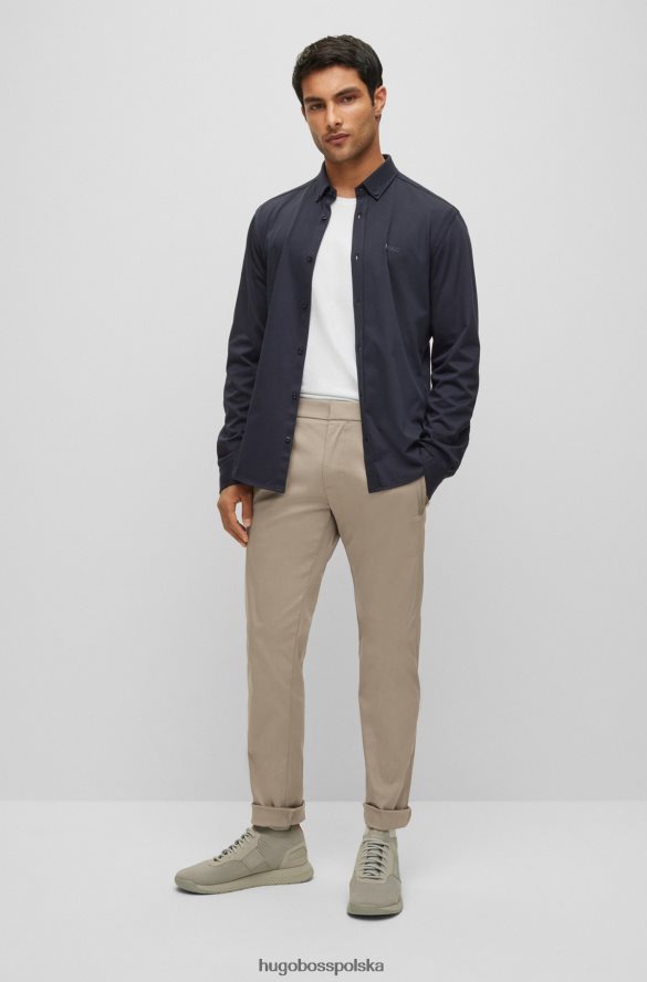 Hugo Boss spodnie slim-fit z mieszanki bawełny Dobby Beż Hugo beżowy R0X0H62759