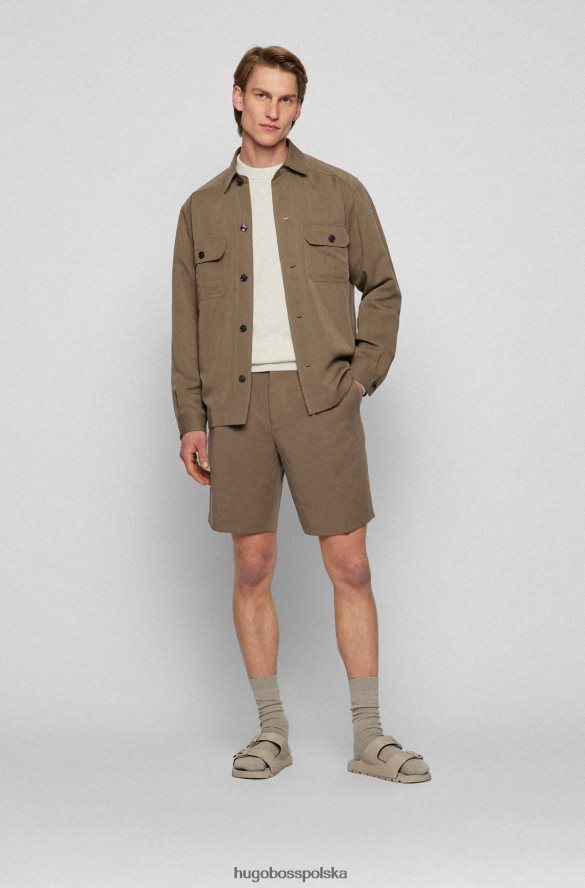 Hugo Boss zielone, zwężane szorty hugo z zakładką z przodu, z mieszanki lnu zielony R0X0H64554