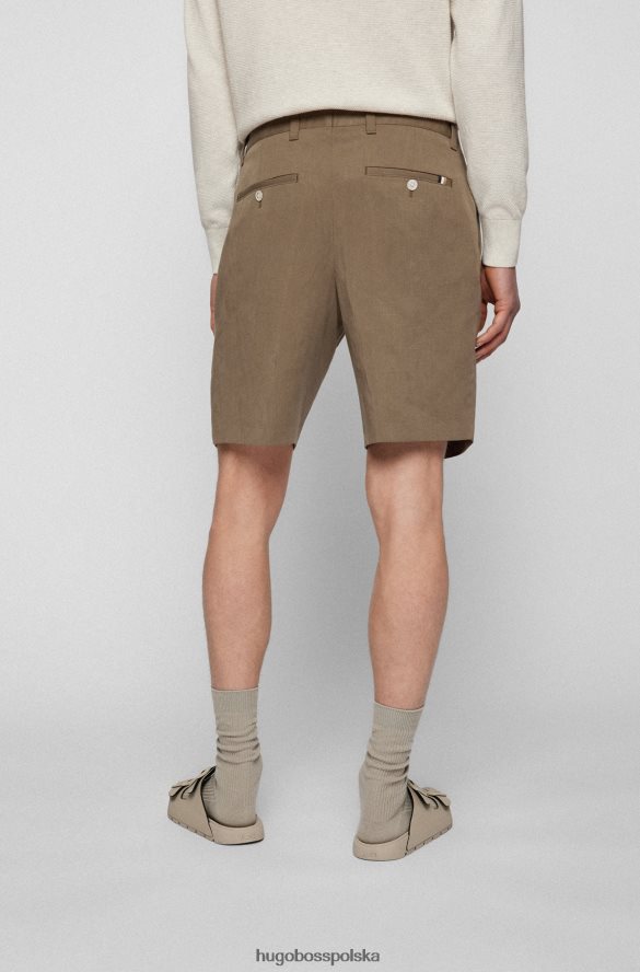 Hugo Boss zielone, zwężane szorty hugo z zakładką z przodu, z mieszanki lnu zielony R0X0H64554