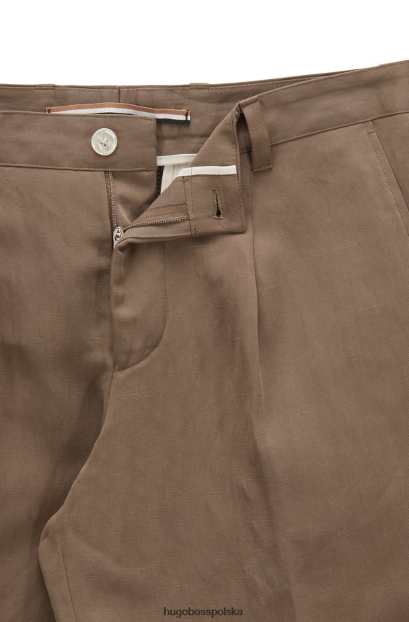 Hugo Boss zielone, zwężane szorty hugo z zakładką z przodu, z mieszanki lnu zielony R0X0H64554