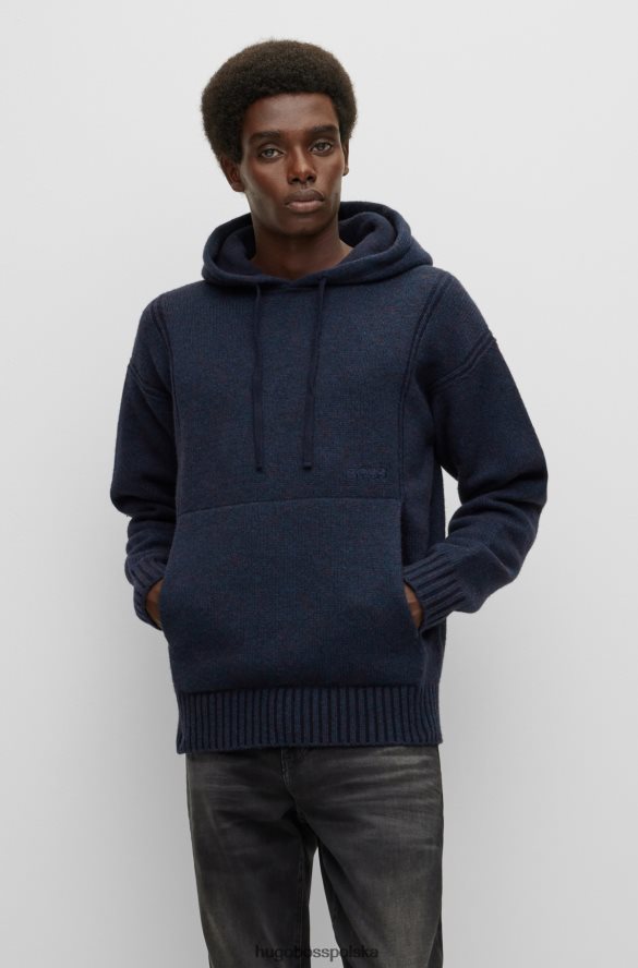 Hugo Boss Bluza z kapturem Hugo o swobodnym kroju, z domieszką wełny, z haftowanym logo w kolorze ciemnoniebieskim ciemny niebieski R0X0H62563