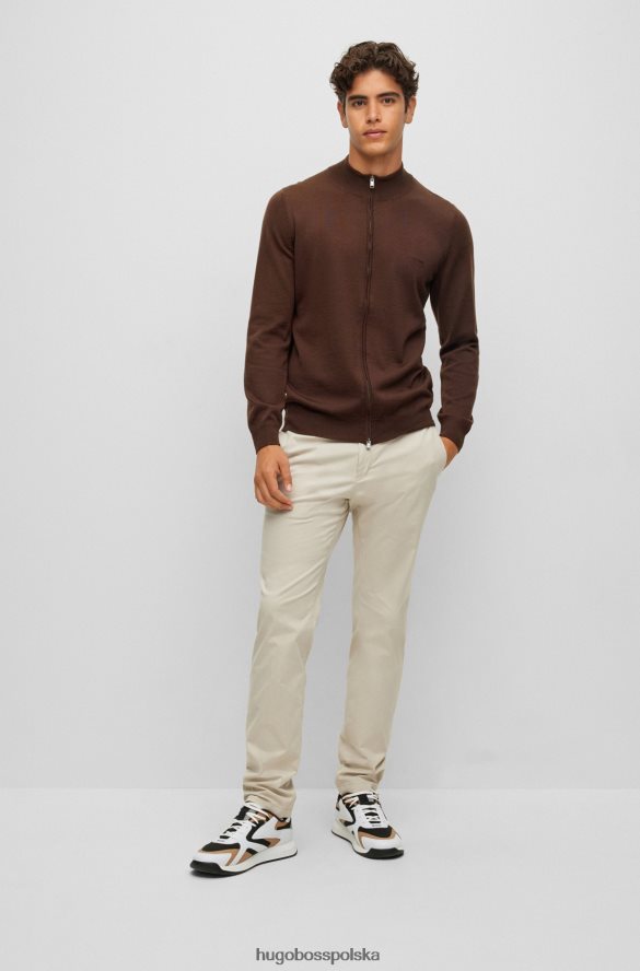 Hugo Boss Brązowy kardigan Hugo z dziewiczej wełny, zapinany na zamek, z haftowanym logo brązowy R0X0H64432