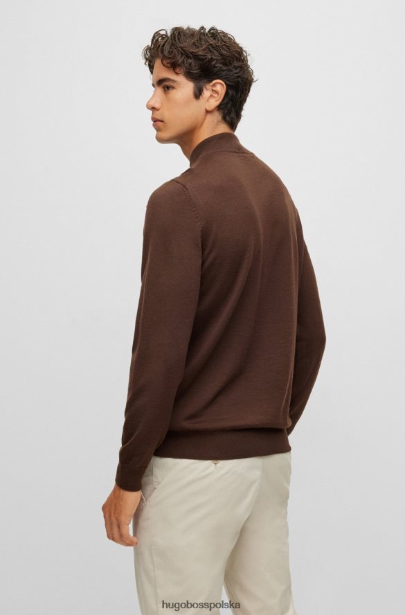Hugo Boss Brązowy kardigan Hugo z dziewiczej wełny, zapinany na zamek, z haftowanym logo brązowy R0X0H64432