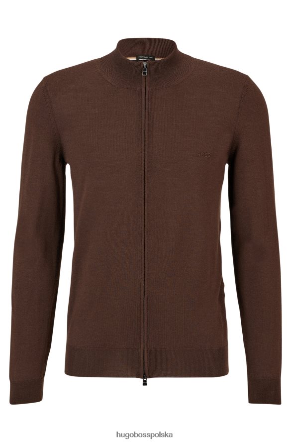 Hugo Boss Brązowy kardigan Hugo z dziewiczej wełny, zapinany na zamek, z haftowanym logo brązowy R0X0H64432