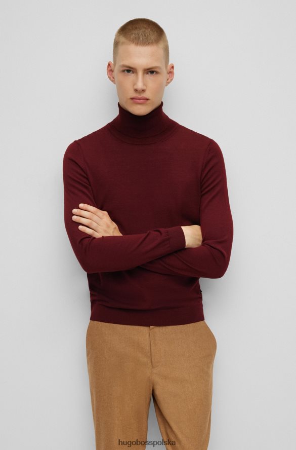 Hugo Boss Ciemnoczerwony sweter Hugo o dopasowanym kroju z golfem, z dziewiczej wełny ciemno czerwony R0X0H6984
