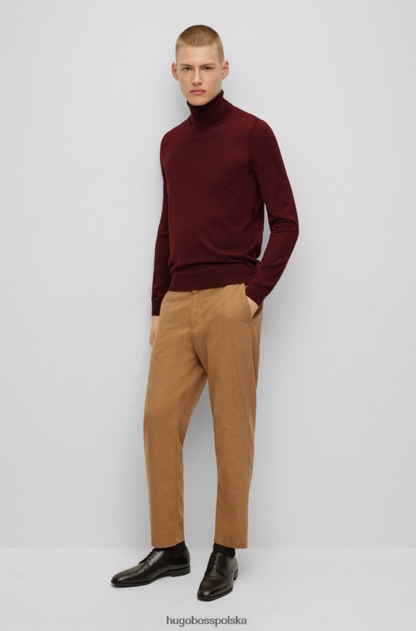 Hugo Boss Ciemnoczerwony sweter Hugo o dopasowanym kroju z golfem, z dziewiczej wełny ciemno czerwony R0X0H6984