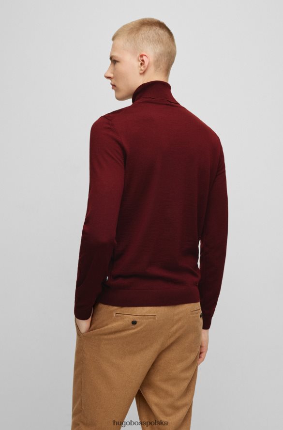 Hugo Boss Ciemnoczerwony sweter Hugo o dopasowanym kroju z golfem, z dziewiczej wełny ciemno czerwony R0X0H6984