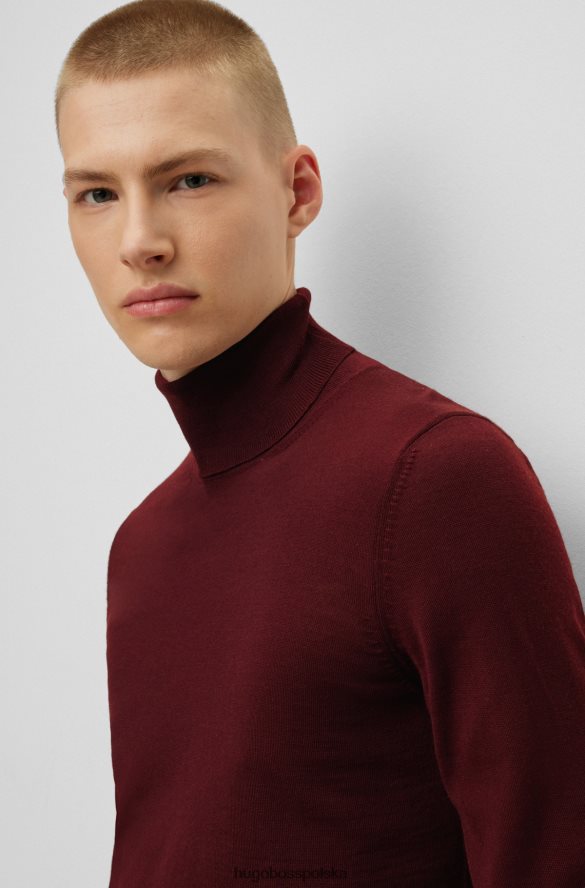Hugo Boss Ciemnoczerwony sweter Hugo o dopasowanym kroju z golfem, z dziewiczej wełny ciemno czerwony R0X0H6984